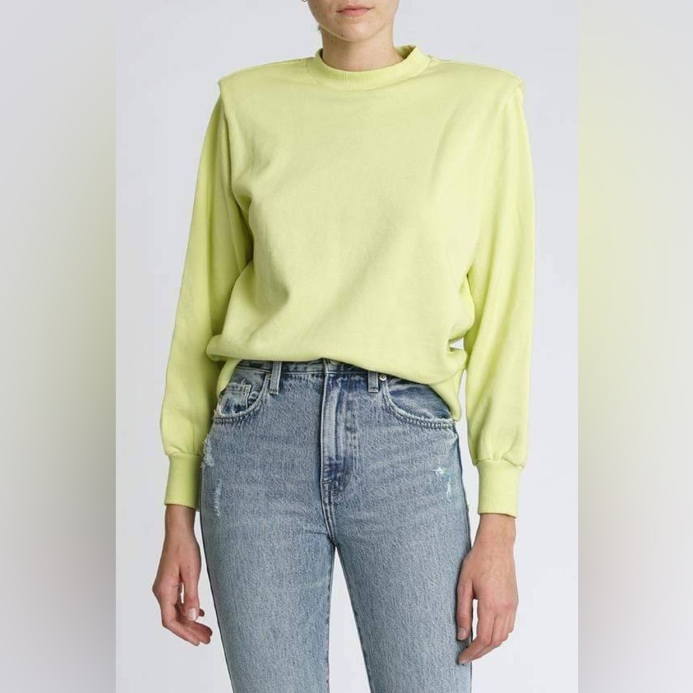 Pistola || Kirsten Shoulder‎ Pad Pullover Sweatshirt Citron Yellow Green XS NWT